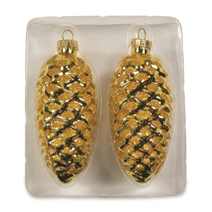 2 Glass Pine Cones Gold - Tree Ornaments