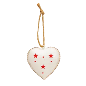 Heart-shaped ornament with red stars on a white background