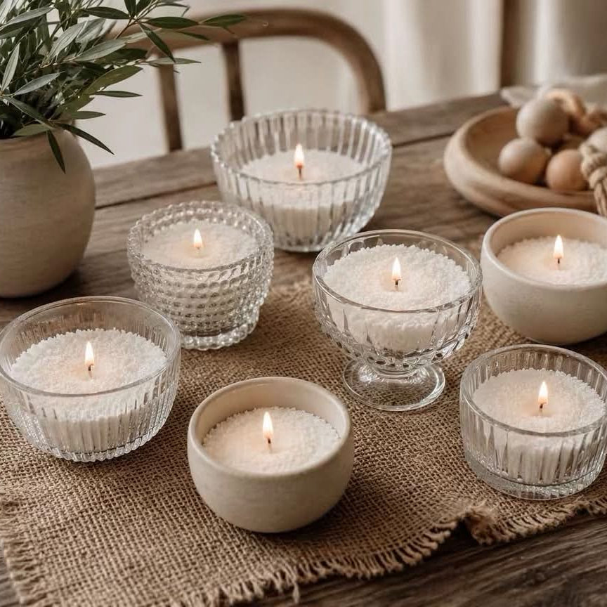 jars with candle dust on a table