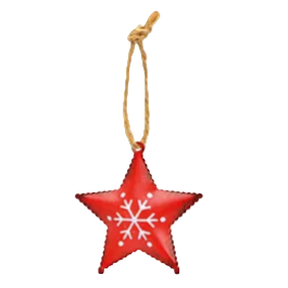 Red star-shaped Christmas ornament with a snowflake design on a white background