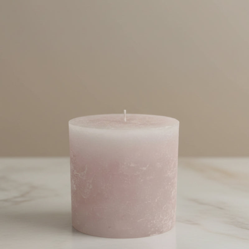 dustypink candle on a surface