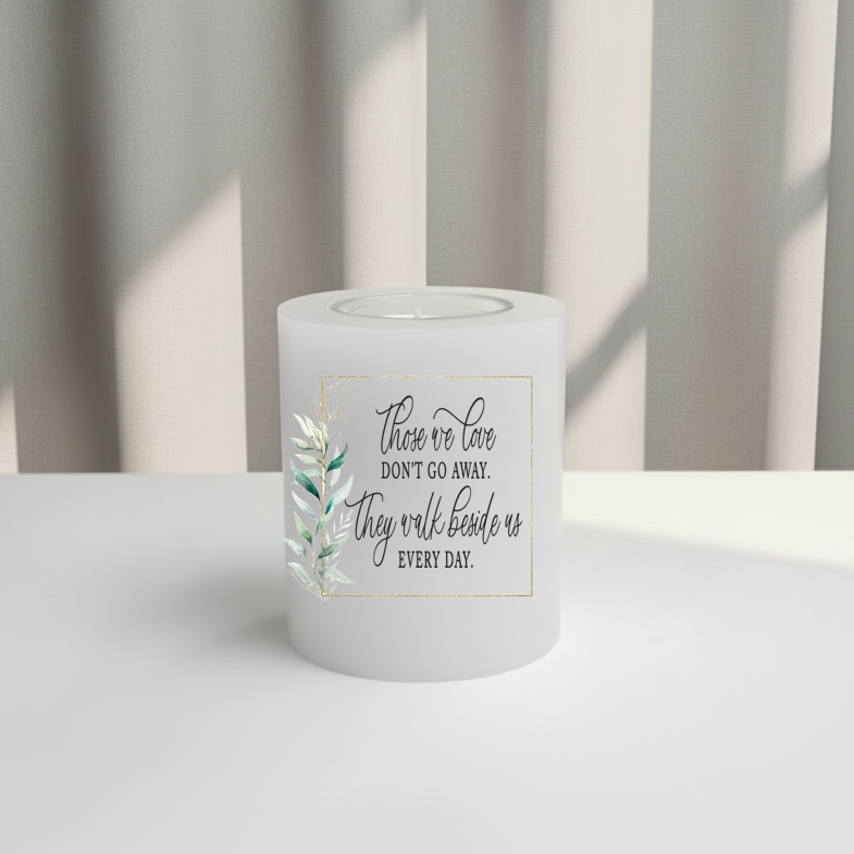 Everlasting Candle with a motivational quote on a white surface