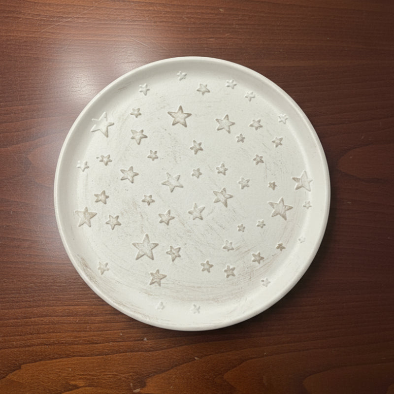 Wooden Plate with Stars - white washed