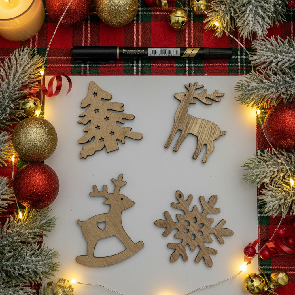 Wooden Scatter Decoration 16pcs deer/snowflake/tree