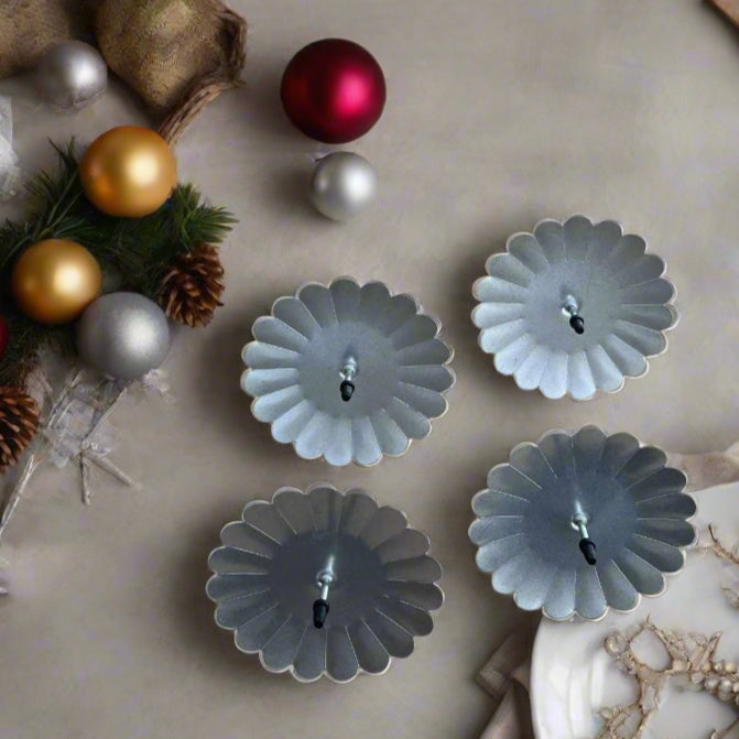 four advent wreath picks silver