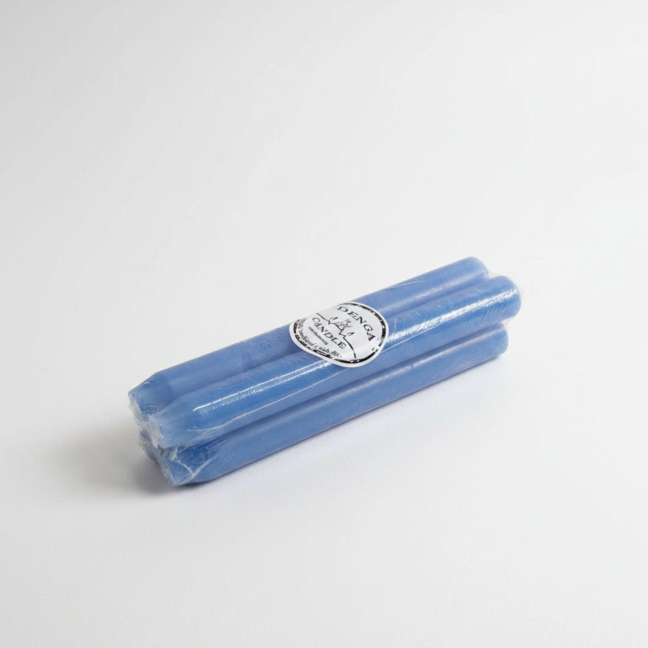 Four Blue candles with a Denga brand logo on a white background