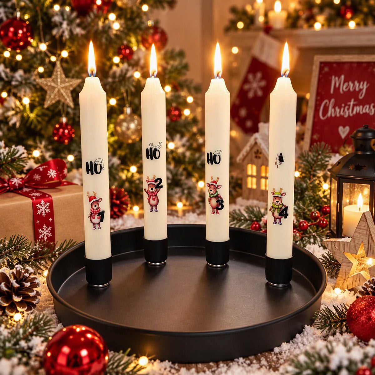 Black Metal Candle Tray with 4 Magnet Holders