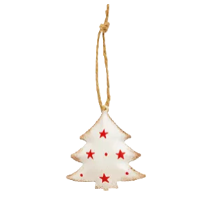 Decorative Christmas tree ornament with red stars on a white background