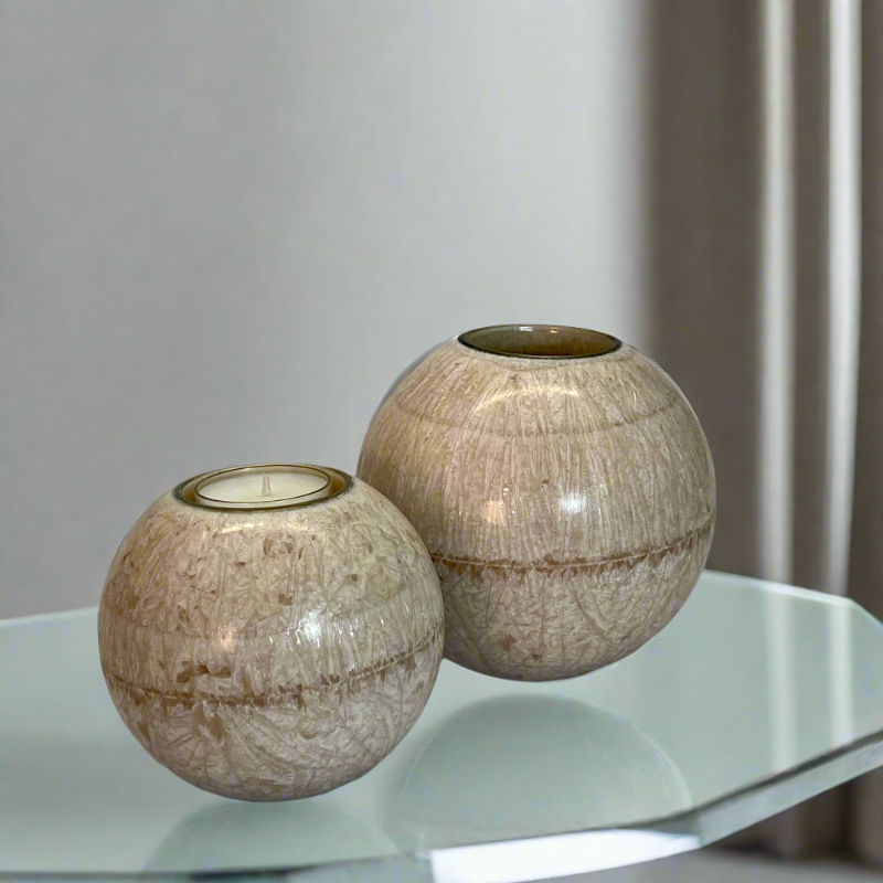 Sand crystal wax ball candles with a built-in glass holder to place a tealight or flameless LED tealight 