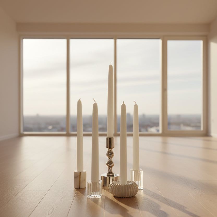  Deborah taper dinner 30cm in a  penthouse, scandinavian minimalism, neutral warm, detailed