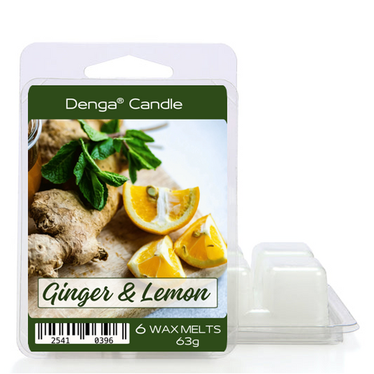 Denga Candle Ginger & Lemon wax melt package on a white background