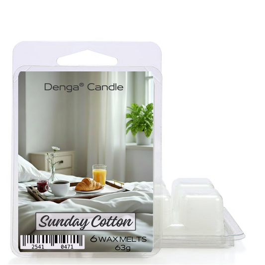 Packaging of Denga Candle wax melts with a scenic image on a white background