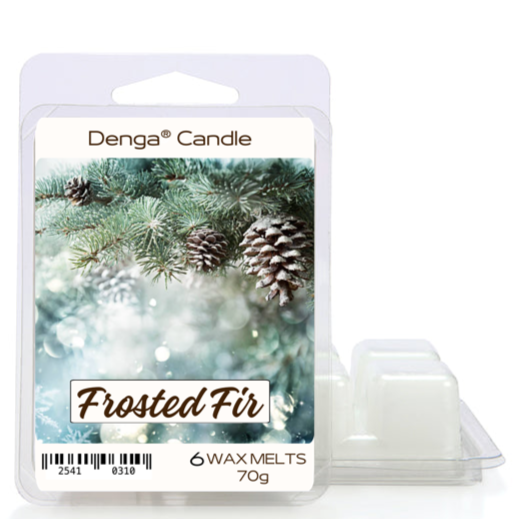 Denga Candle Frosted Fir wax melts packaging on a white background