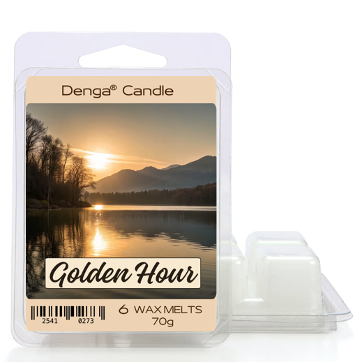 Denga Candle wax melts packaging with 'Golden Hour' design on a white background