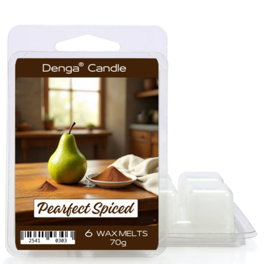Denga Candle pearfect spiced wax melts packaging on a white background
