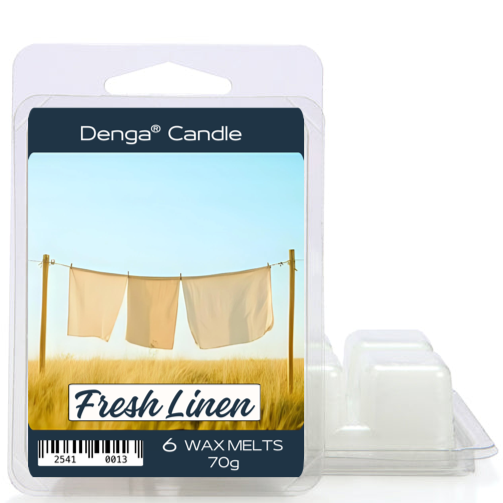 Denga Candle Fresh Linen wax melts packaging on a white background