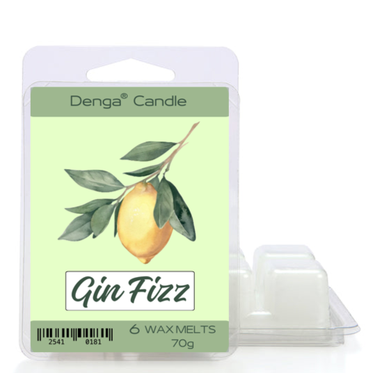 Denga Candle Gin Fizz wax melts with a lemon illustration on a white background