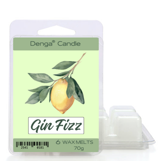 Denga Candle Gin Fizz wax melts with a lemon illustration on a white background