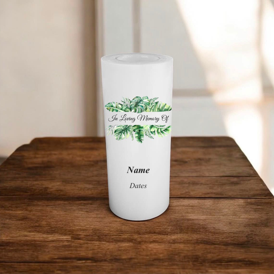 White everlasting candle with print