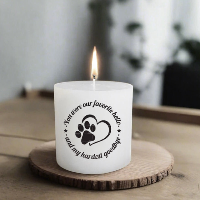 Printed Candle: "You were our favourite (dog)"