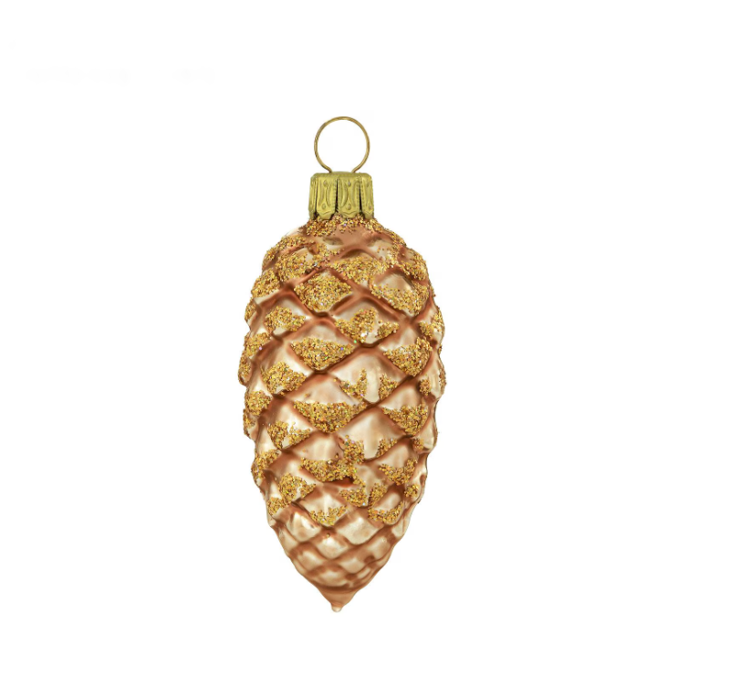 2 Glass Pine Cones Gold - Tree Ornaments