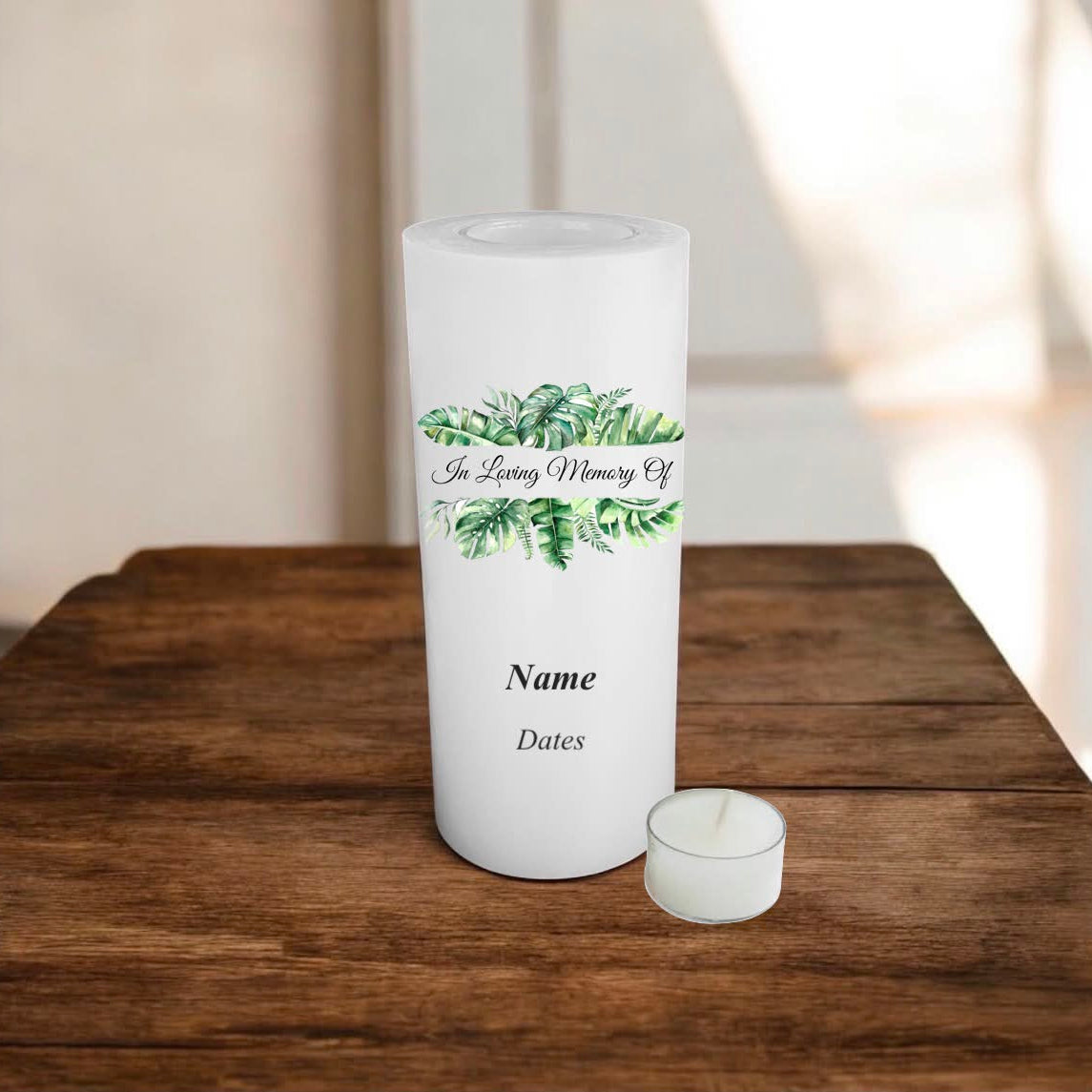 White everlasting candle with print