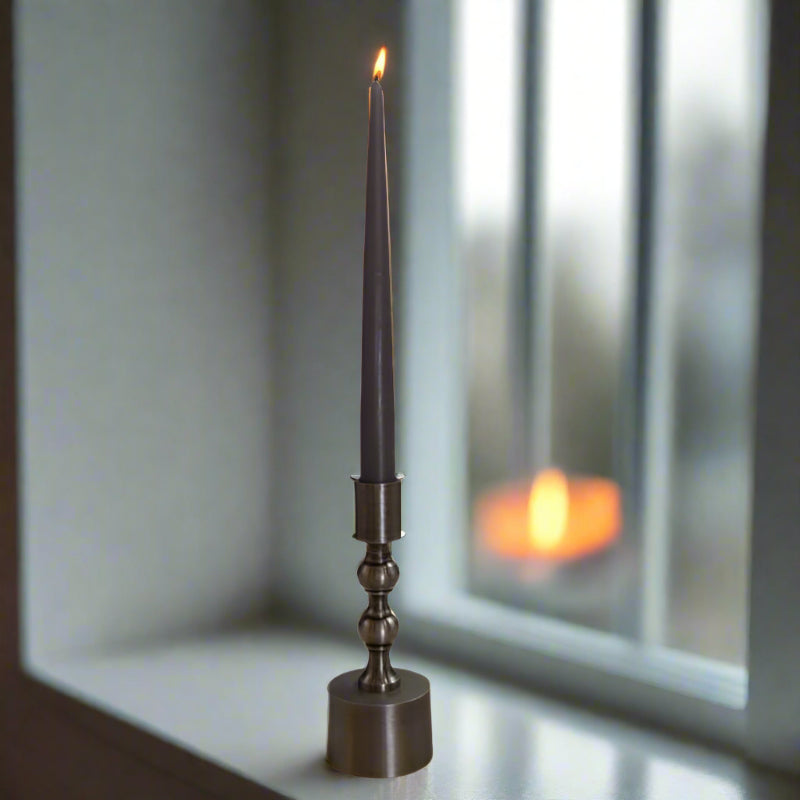 Metal-candle-holder-grey-with-Tapper-dinner-candle