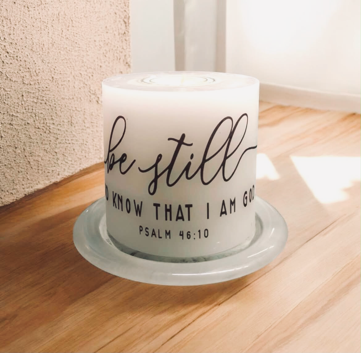 Printed Candle 10x10cm - "Be Still"
