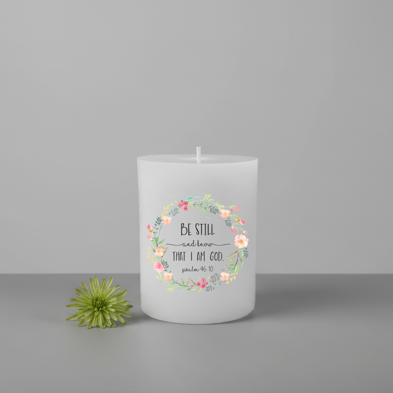 Printed Candle 8x10cm - "Be Still"