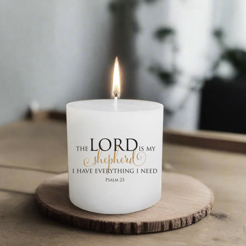 Printed Candle 8x8cm: "Psalm 23"