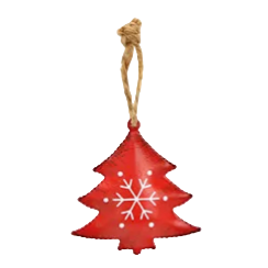 Red Christmas tree-shaped ornament with a snowflake design on a white background