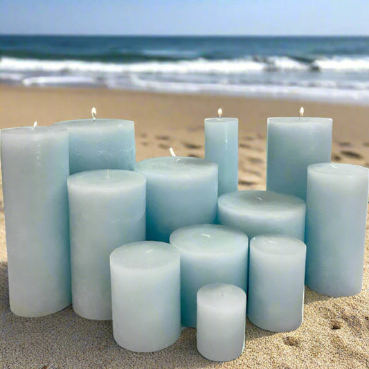 Long-burning, non-drip rustic Denga best quality candles in lightblue