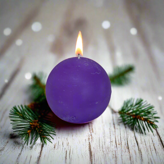 Rustic-ball-candle-Christmas-purple