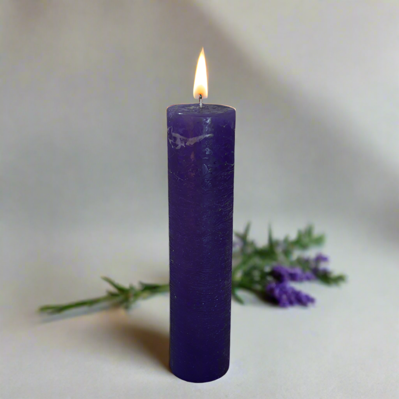 Rustic-pillar-candle-4.5x19-Lavendar-purple