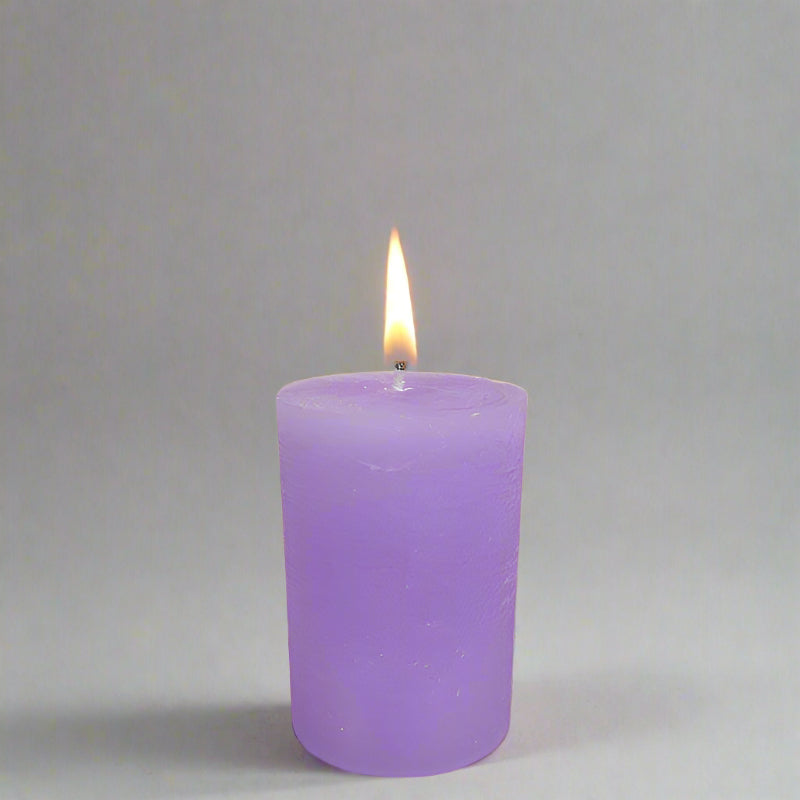 Rustic-pillar-candle-5.5x8-Lilac
