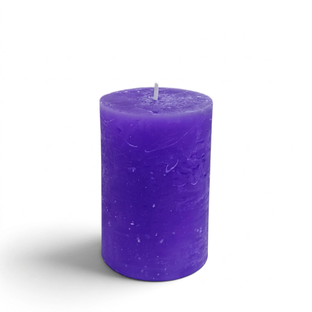 Rustic-pillar-candle-5.5x8-purple-denga