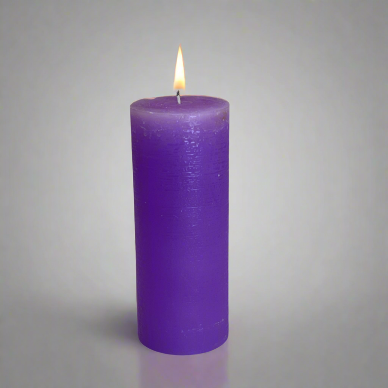 Rustic-pillar-candle-7x17-Christmas-purple