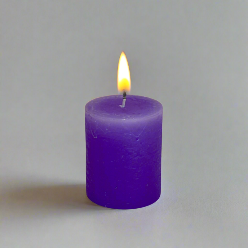 Rustic-pillar-candle-7x8-Christmas-purple