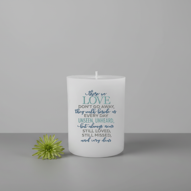 Memorial Candle with text on a gray background