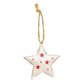 White star-shaped ornament with red stars on a white background