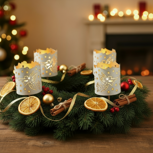advent wreath with 4 gold pick holders