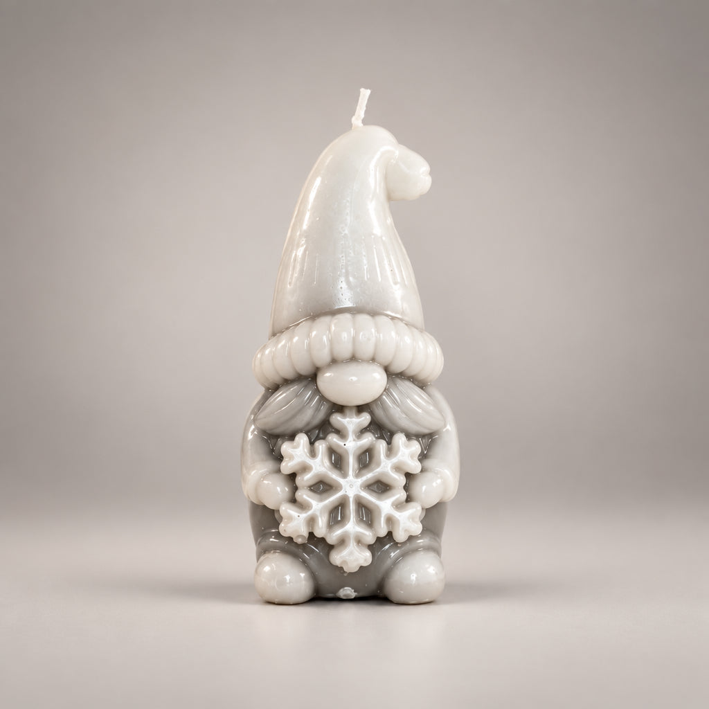 christmas gnome design candle with a snowflake