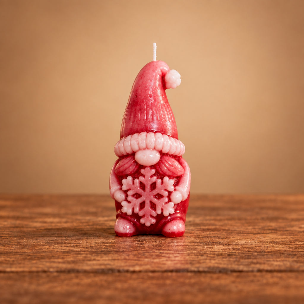 Christmas gnome design candle with a snowflake