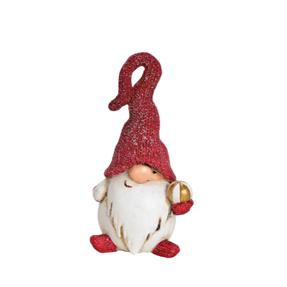 Decorative gnome figurine with a red pointed hat and white body on a white background