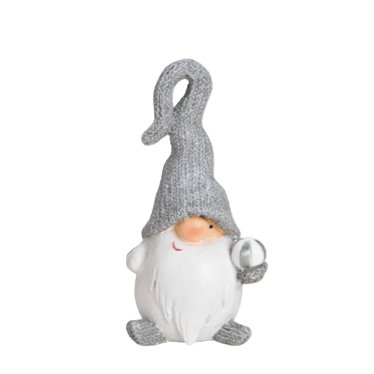 Decorative gnome with silver pointed hat and ball on white background