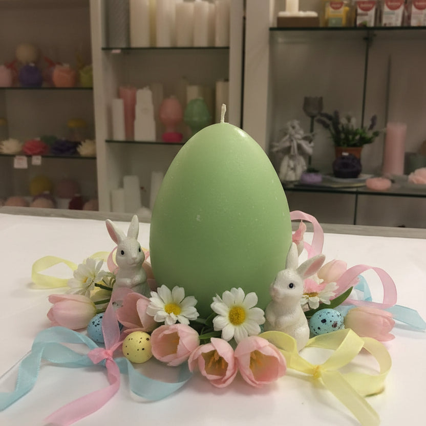 large-egg-candle-springgreen-with decor around