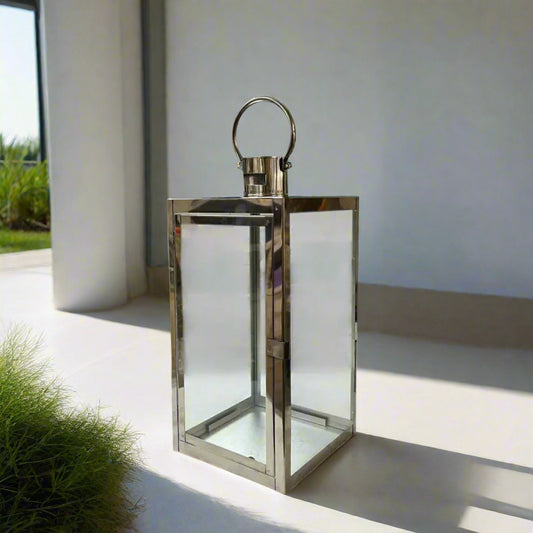 Large Silver lantern with a handle 